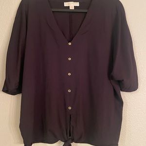 Michael Kors black tie front button down short sleeve blouse size XL